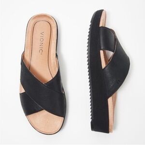 Vionic - women’s Hayden slide sandal black leather platform shoes size 8.5